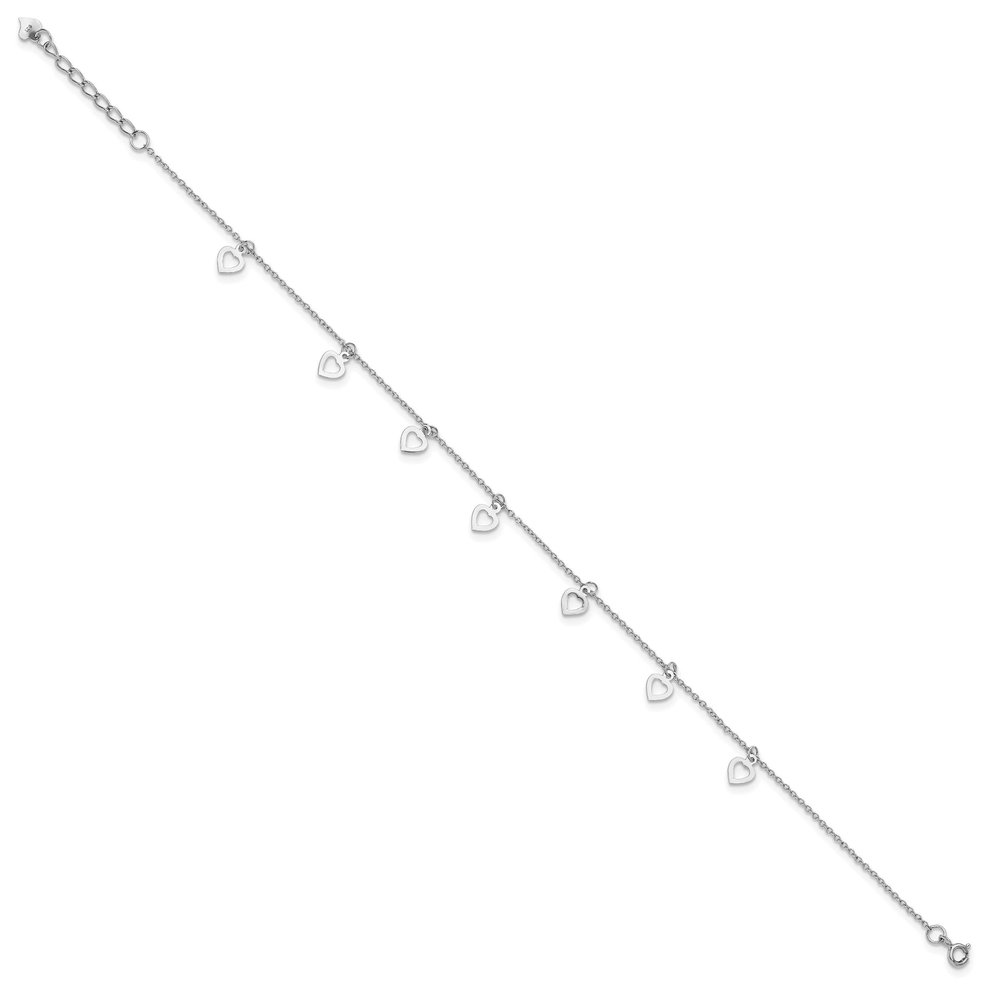 Sterling Silver Rhodium-plated Heart Charms 9.5 inch Plus 1 inch Extender - Total 10.5 inch Anklet