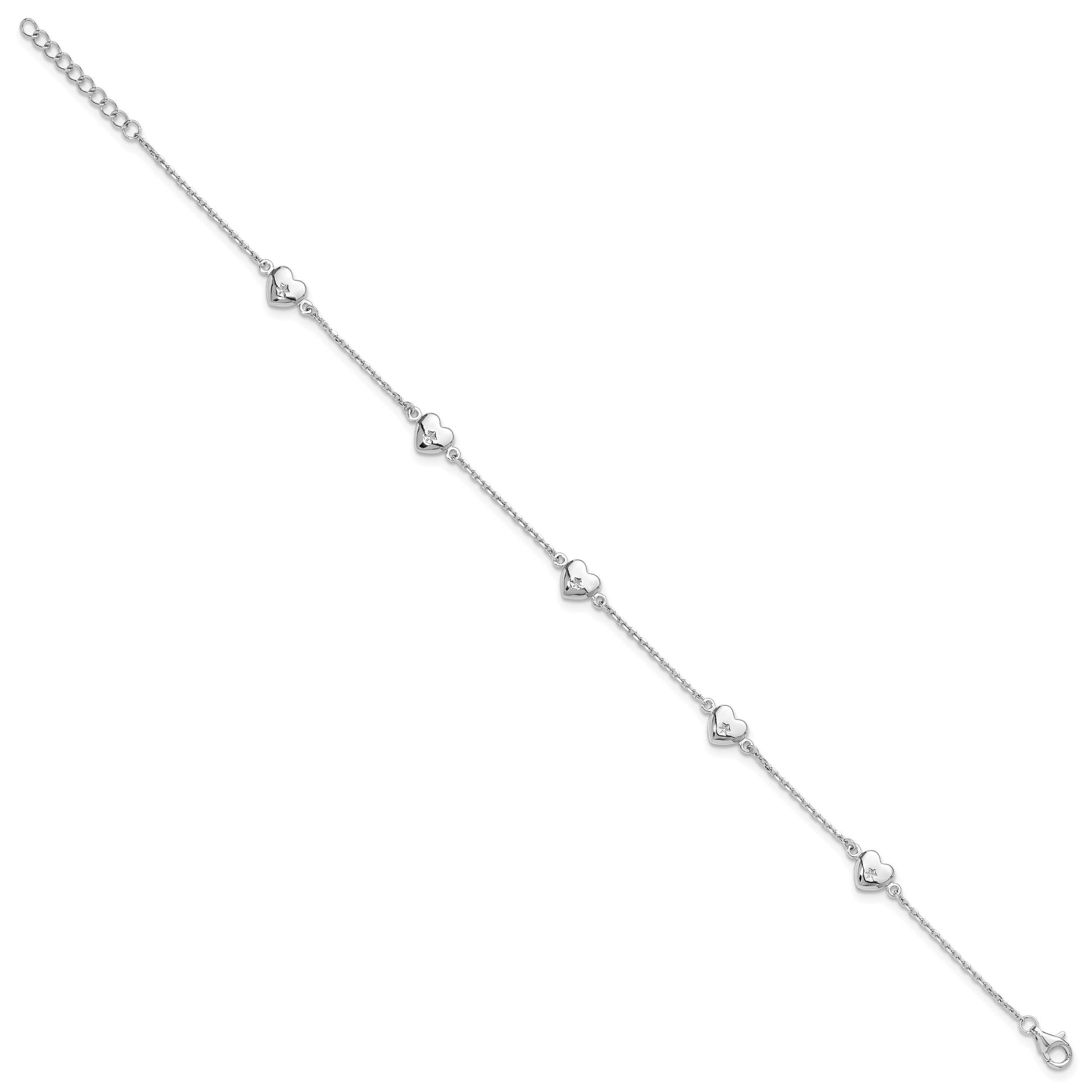 Sterling Silver Rhodium-plated Hearts 9 inch Plus 1 inch Extender - Total 10 inch Anklet