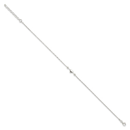 Sterling Silver Heart/Beads 9 inch Plus 1 inch Extender - Total 10 inch Anklet