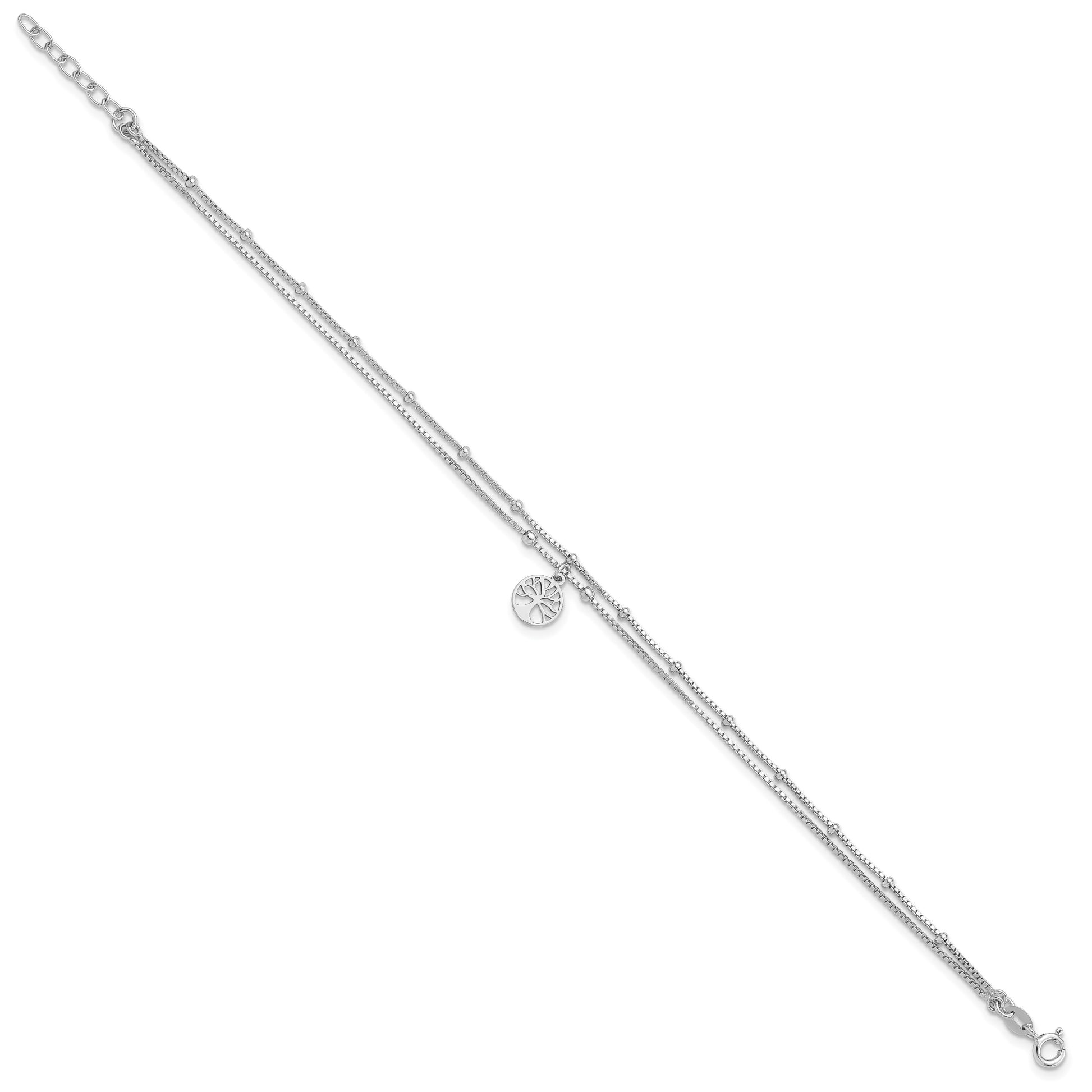 Sterling Silver Rhodium-plated Tree Charm 9 inch Plus 1 inch Extender - Total 10 inch Anklet