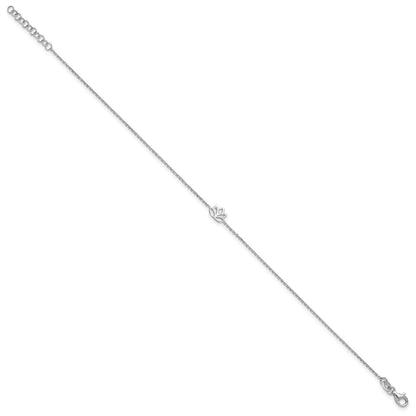 Sterling Silver Rhodium-plated Lotus Flower 9 inch Plus 1 inch Extender - Total 10 inch Anklet