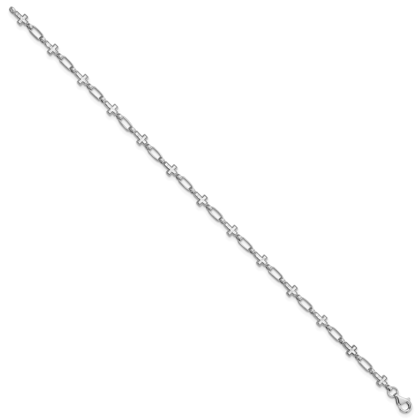 Sterling Silver Rhodium-plated Cross 7.5in Bracelet
