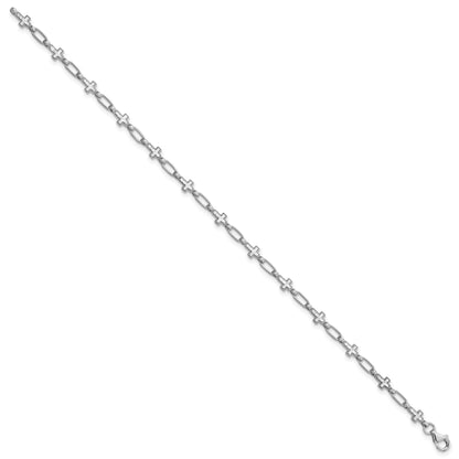 Sterling Silver Rhodium-plated Cross 7.5in Bracelet