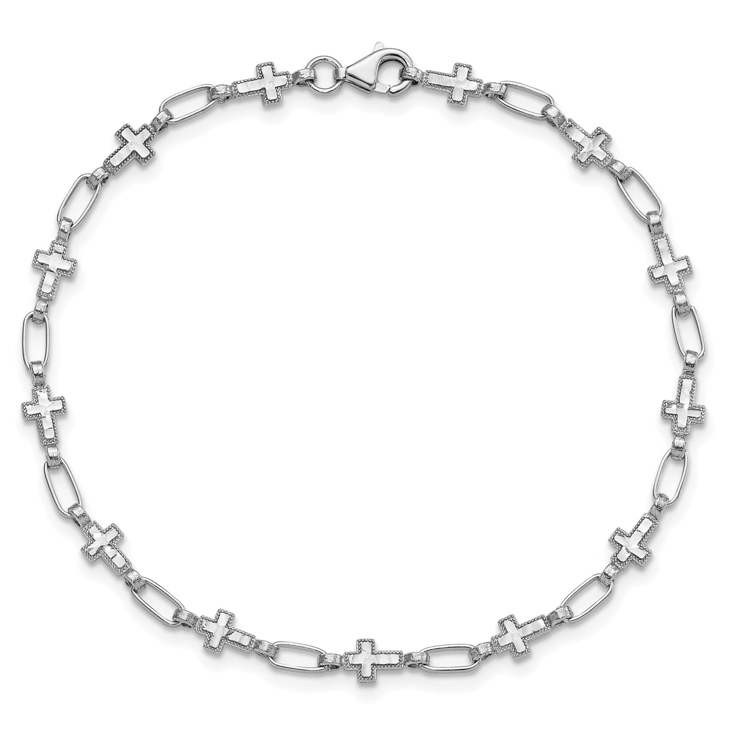 Sterling Silver Rhodium-plated Cross 7.5in Bracelet