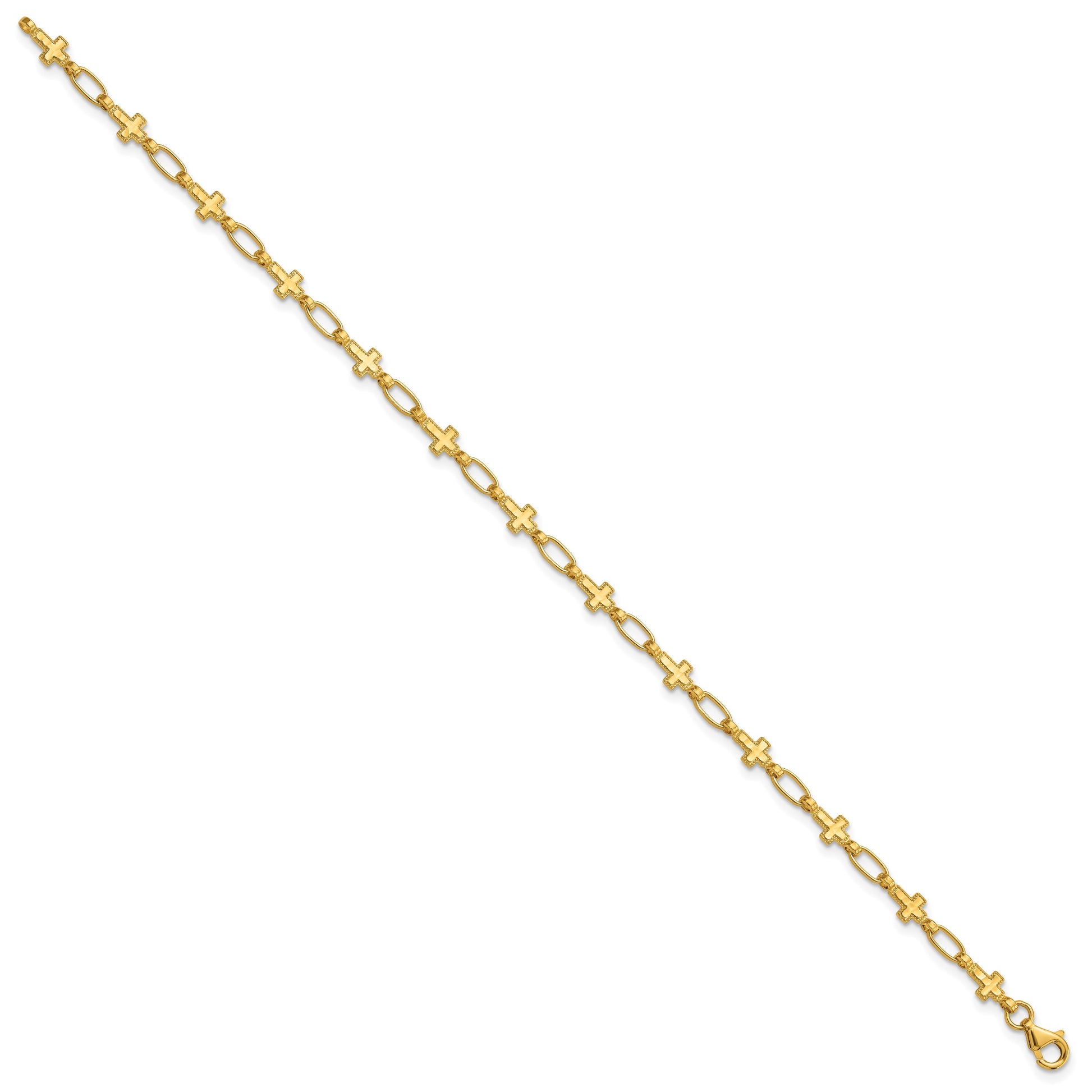 Sterling Silver Gold-tone Cross 7.5in Bracelet