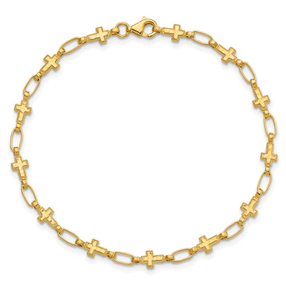 Sterling Silver Gold-tone Cross 7.5in Bracelet