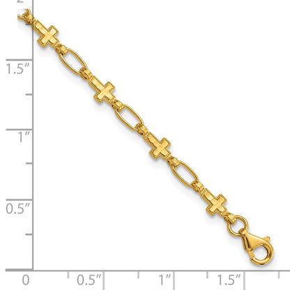 Sterling Silver Gold-tone Cross 7.5in Bracelet