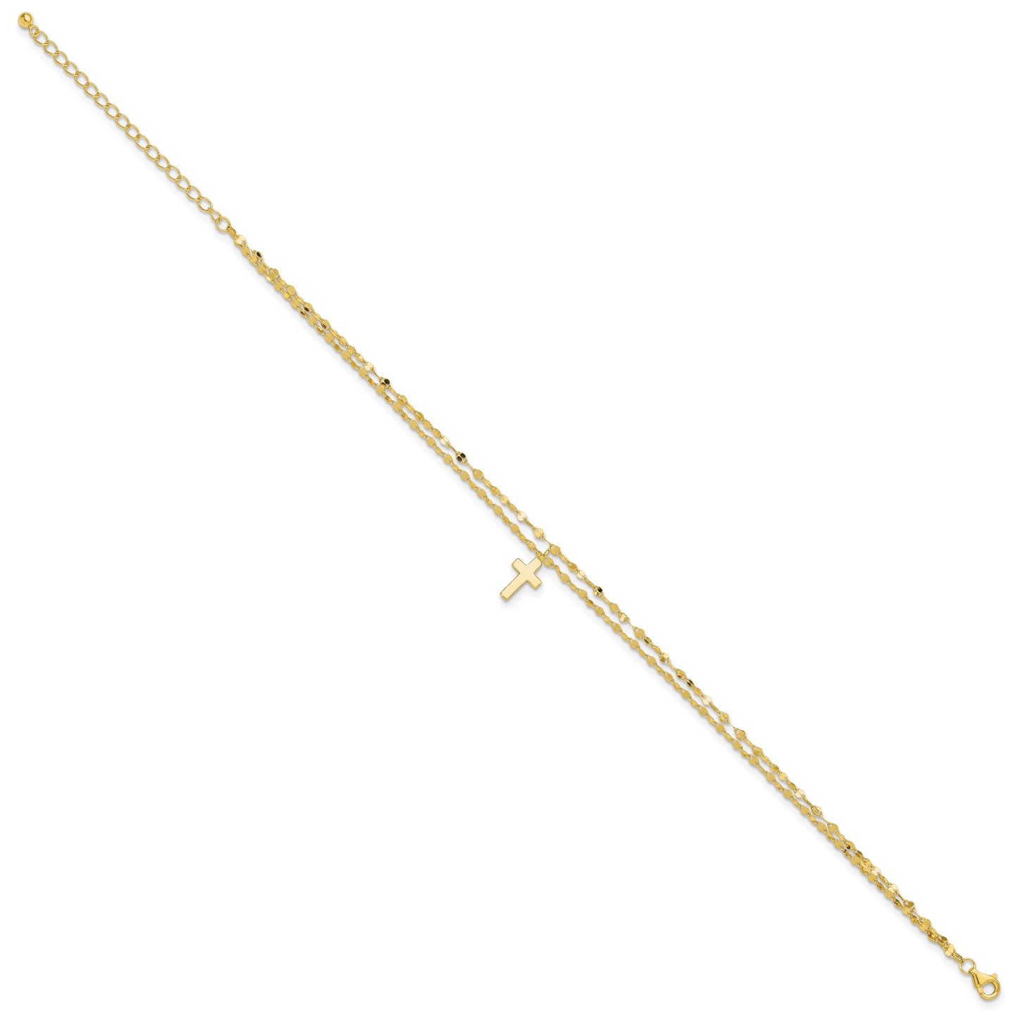 Sterling Silver Gold-plated 2-Strand Cross Charm 8.75 inch Plus 2 inch Extender - Total 10.75 inch Anklet