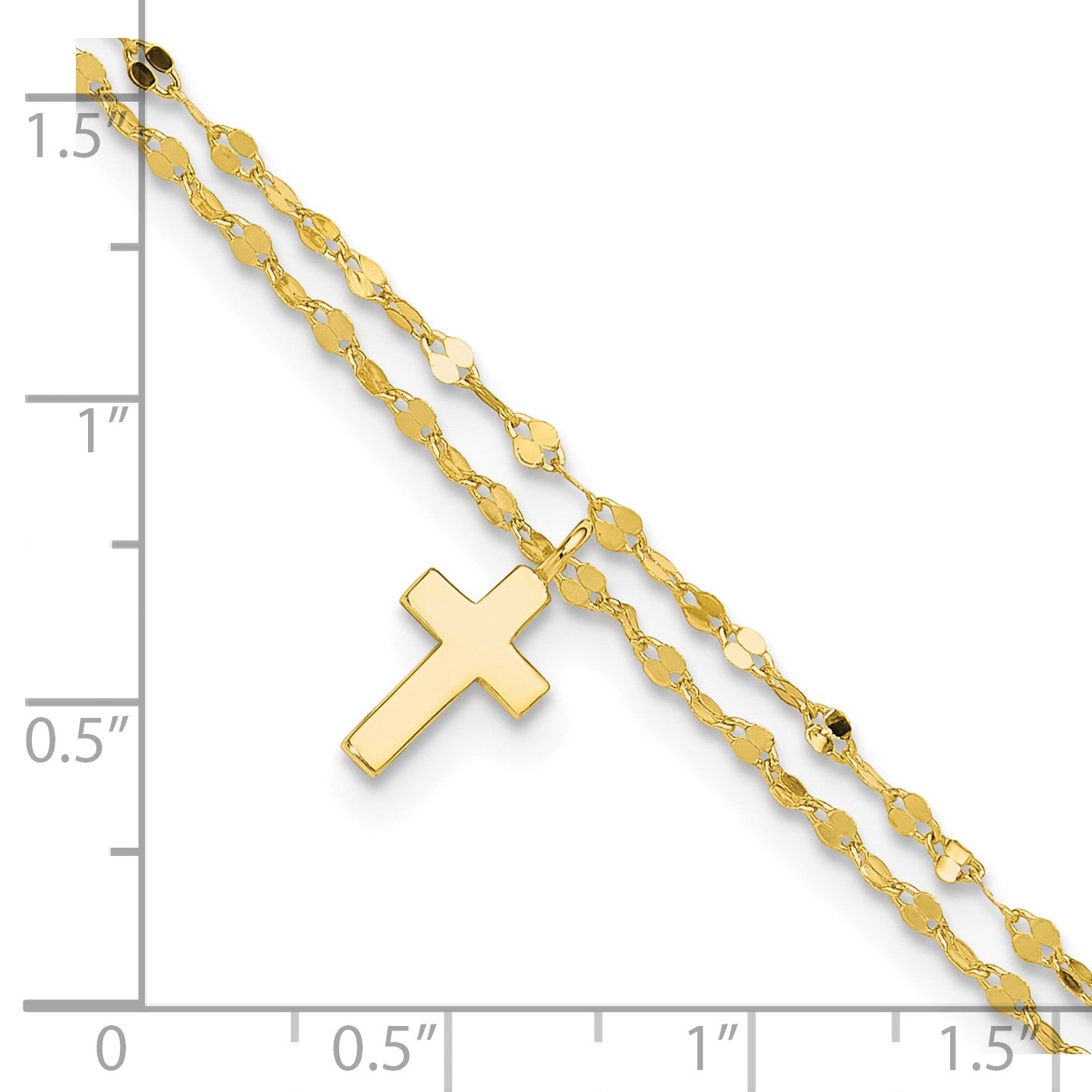 Sterling Silver Gold-plated 2-Strand Cross Charm 8.75 inch Plus 2 inch Extender - Total 10.75 inch Anklet