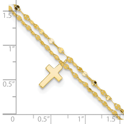 Sterling Silver Gold-plated 2-Strand Cross Charm 8.75 inch Plus 2 inch Extender - Total 10.75 inch Anklet