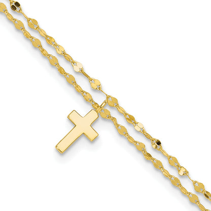 Sterling Silver Gold-plated 2-Strand Cross Charm 8.75 inch Plus 2 inch Extender - Total 10.75 inch Anklet