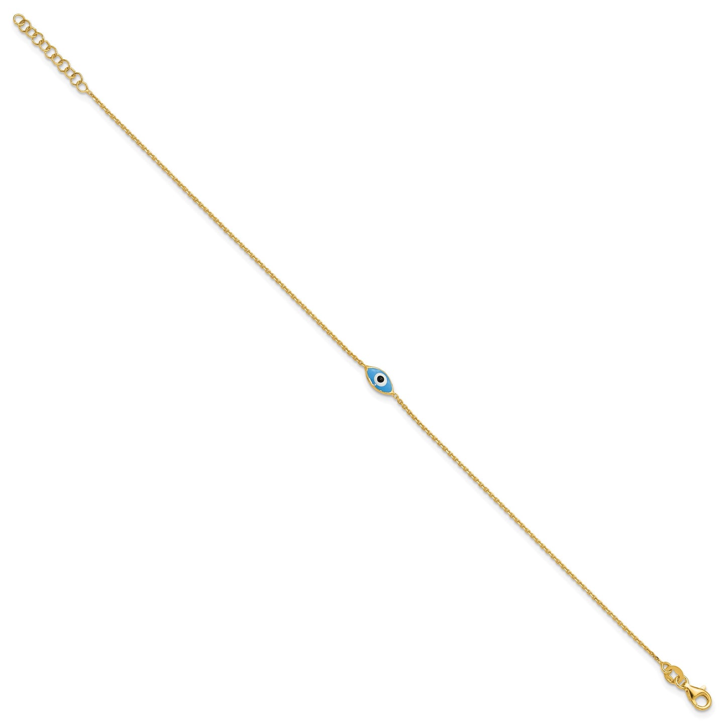 Sterling Silver Gold-plated Enamel Evil Eye 9 inch Plus 1 inch Extender - Total 10 inch Anklet
