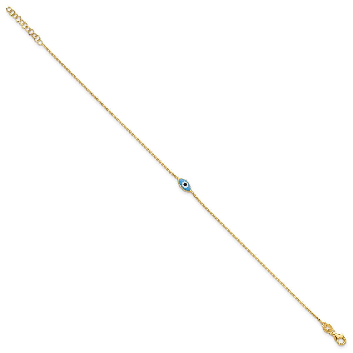 Sterling Silver Gold-plated Enamel Evil Eye 9 inch Plus 1 inch Extender - Total 10 inch Anklet