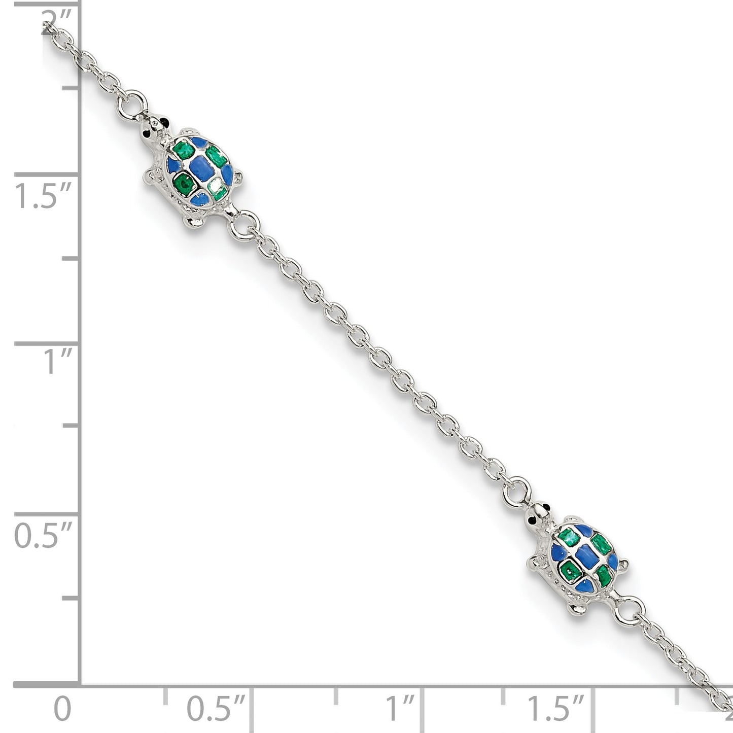 Sterling Silver Enamel Turtle 5-Station 10 inch Plus 1 inch Extender - Total 11 inch Anklet