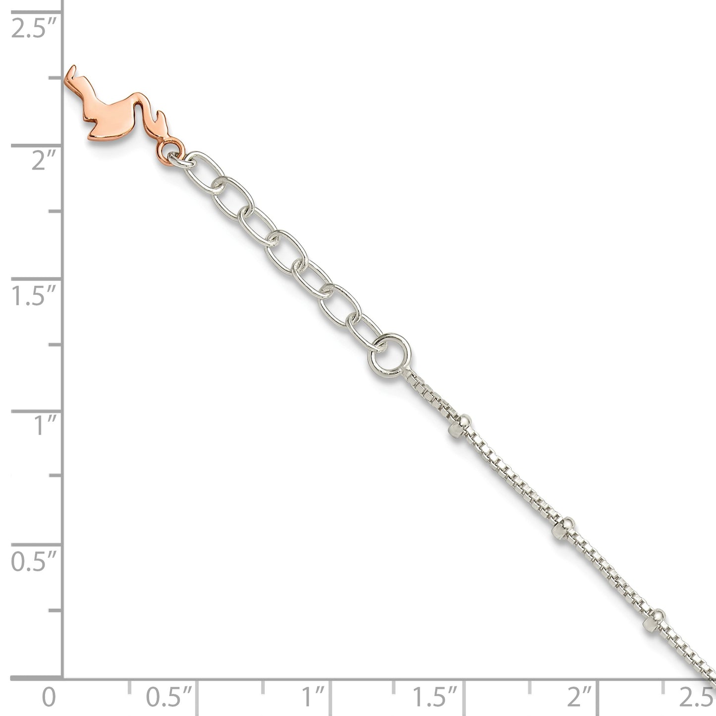 Sterling Silver Rose-Tone Flamingo Dangle 9 inch Plus 1 inch Extender - Total 10 inch Anklet