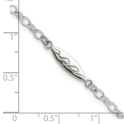 Sterling Silver Antiqued Polished Etched Waves Surf Board Bracelet
