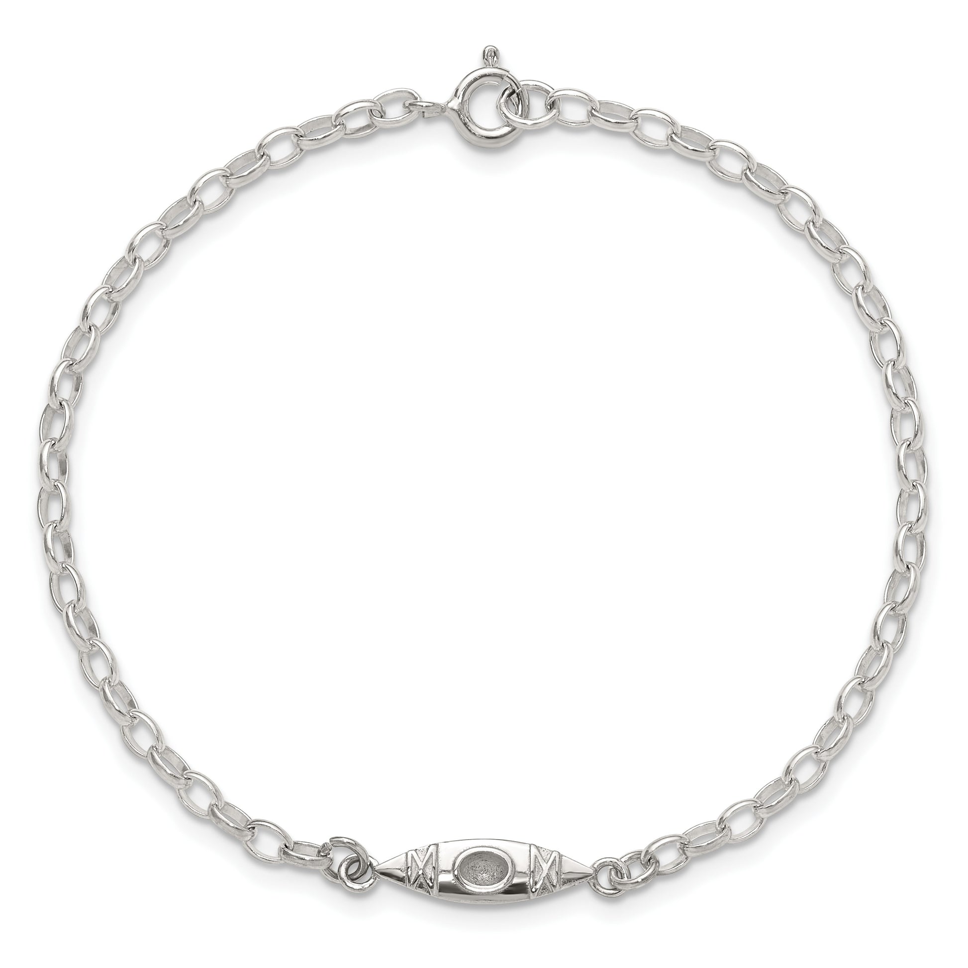 Sterling Silver Antiqued Polished Canoe / Kayak Link Bracelet
