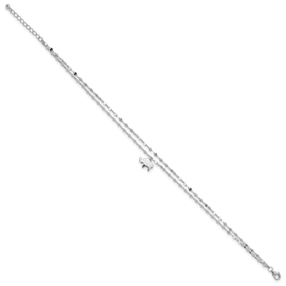 Sterling Silver Rhodium-plated Elephant 2-Strand 8.75 inch Plus 1 inch Extender - Total 9.75 inch Anklet