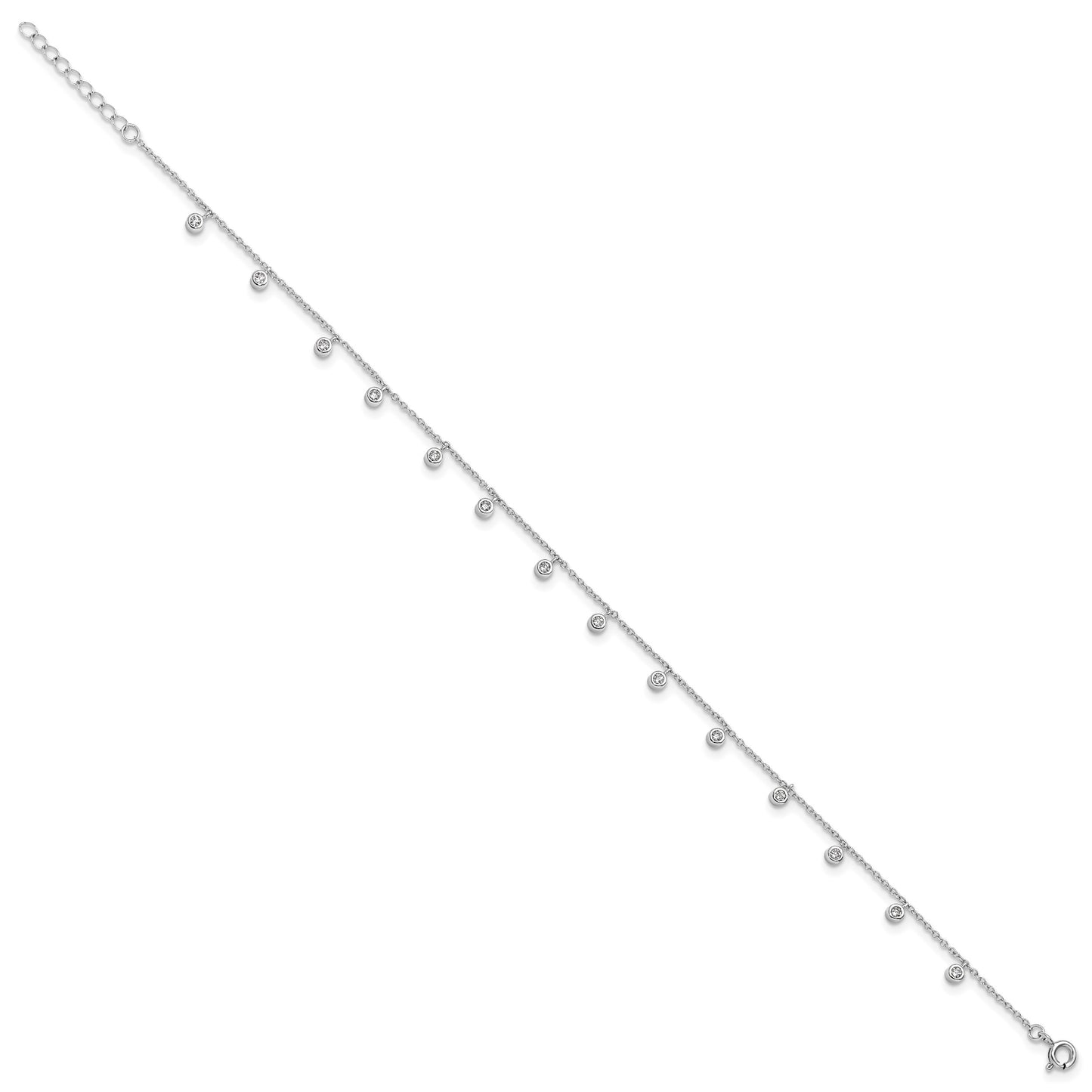 Sterling Silver Rhodium-plated Bezel CZ 9 inch Plus 1 inch Extender - Total 10 inch Anklet