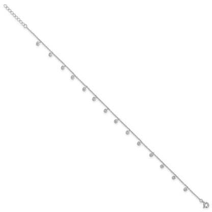 Sterling Silver Rhodium-plated Bezel CZ 9 inch Plus 1 inch Extender - Total 10 inch Anklet