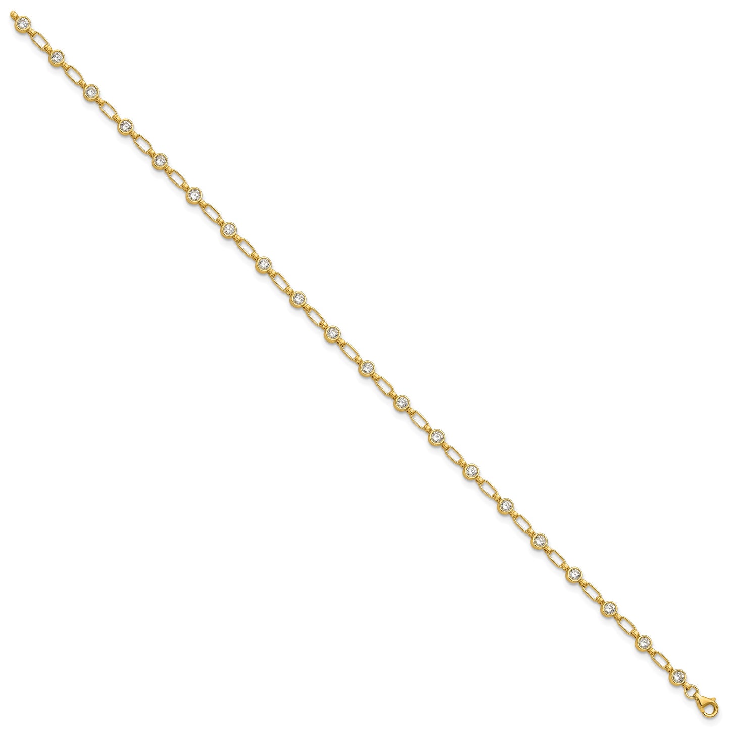 Sterling Silver Gold-tone Bezel CZ 10 inch Anklet