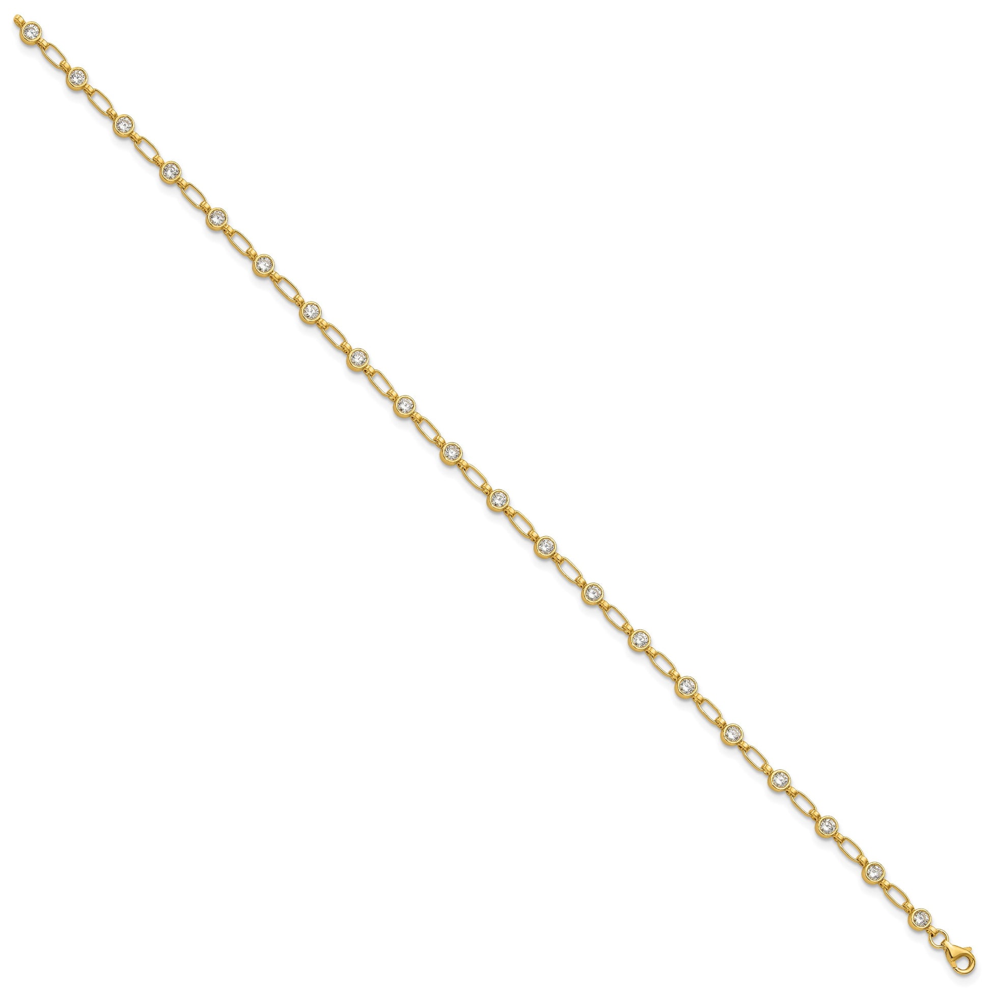 Sterling Silver Gold-tone Bezel CZ 10 inch Anklet