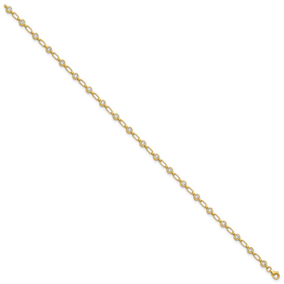 Sterling Silver Gold-tone Bezel CZ 10 inch Anklet