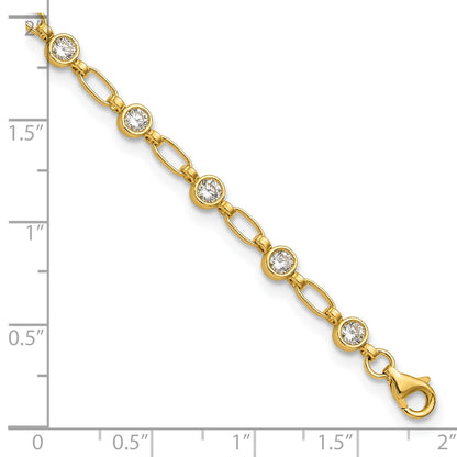 Sterling Silver Gold-tone Bezel CZ 10 inch Anklet