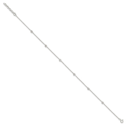 Sterling Silver E-coated CZ 6-Station 9.75 inch Plus 1 inch Extender  - Total 10.75 inch Anklet