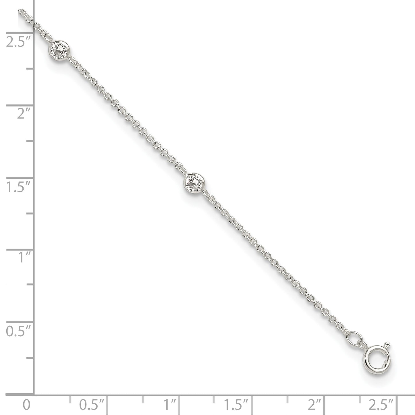 Sterling Silver E-coated CZ 6-Station 9.75 inch Plus 1 inch Extender  - Total 10.75 inch Anklet