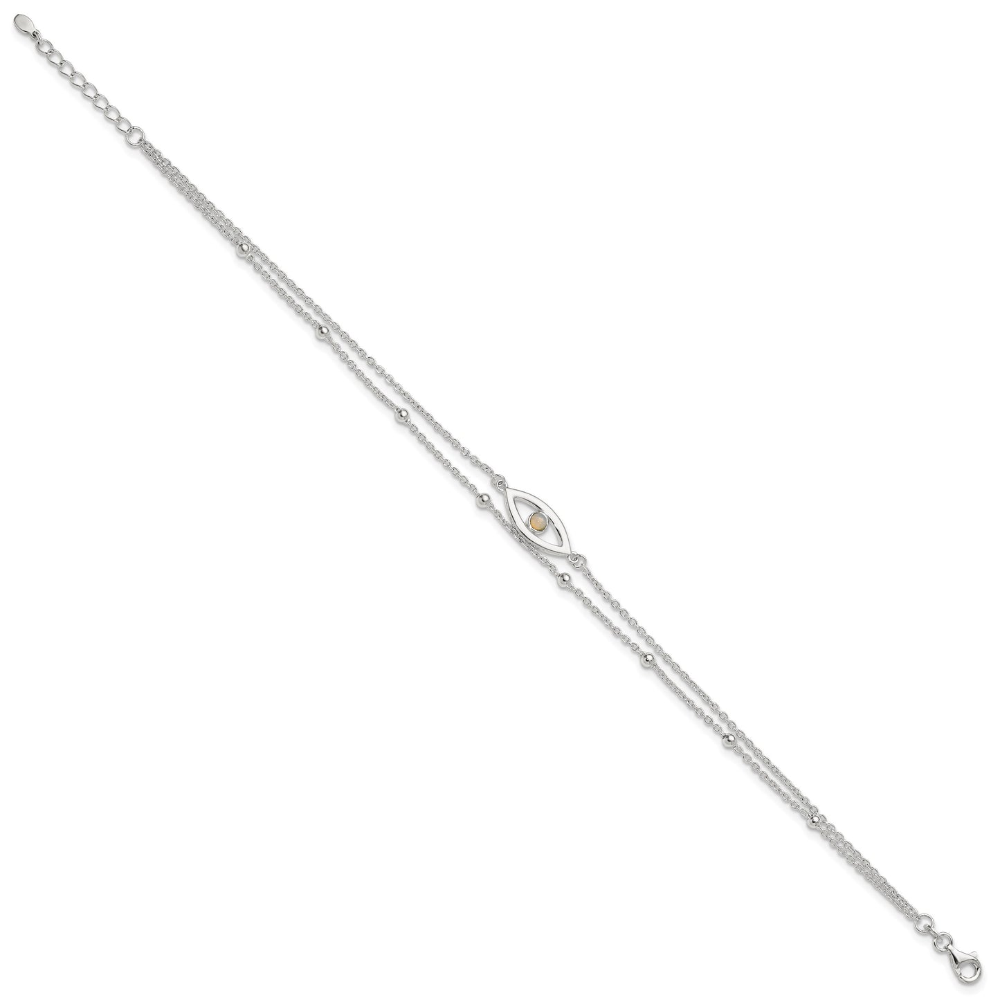 Sterling Silver Created Opal Eye 2-Strand 9 inch Plus 1 inch Extender - Total 10 inch Anklet