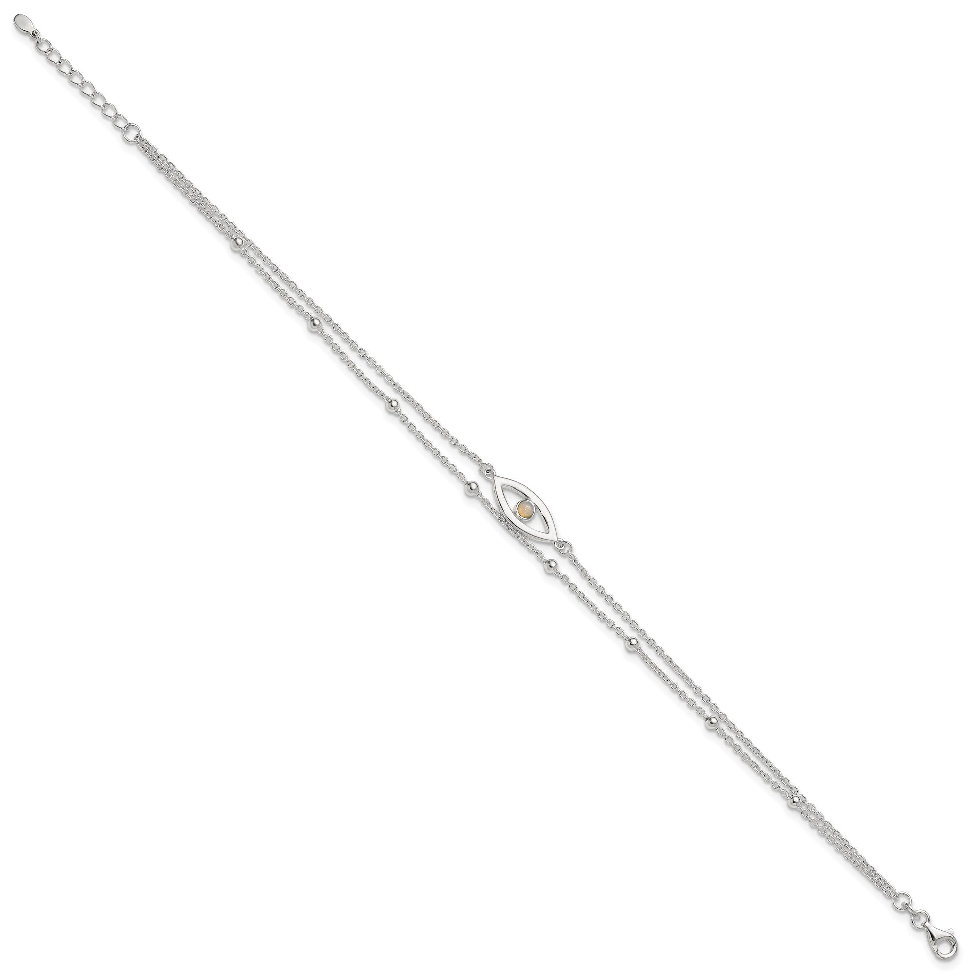 Sterling Silver Created Opal Eye 2-Strand 9 inch Plus 1 inch Extender - Total 10 inch Anklet