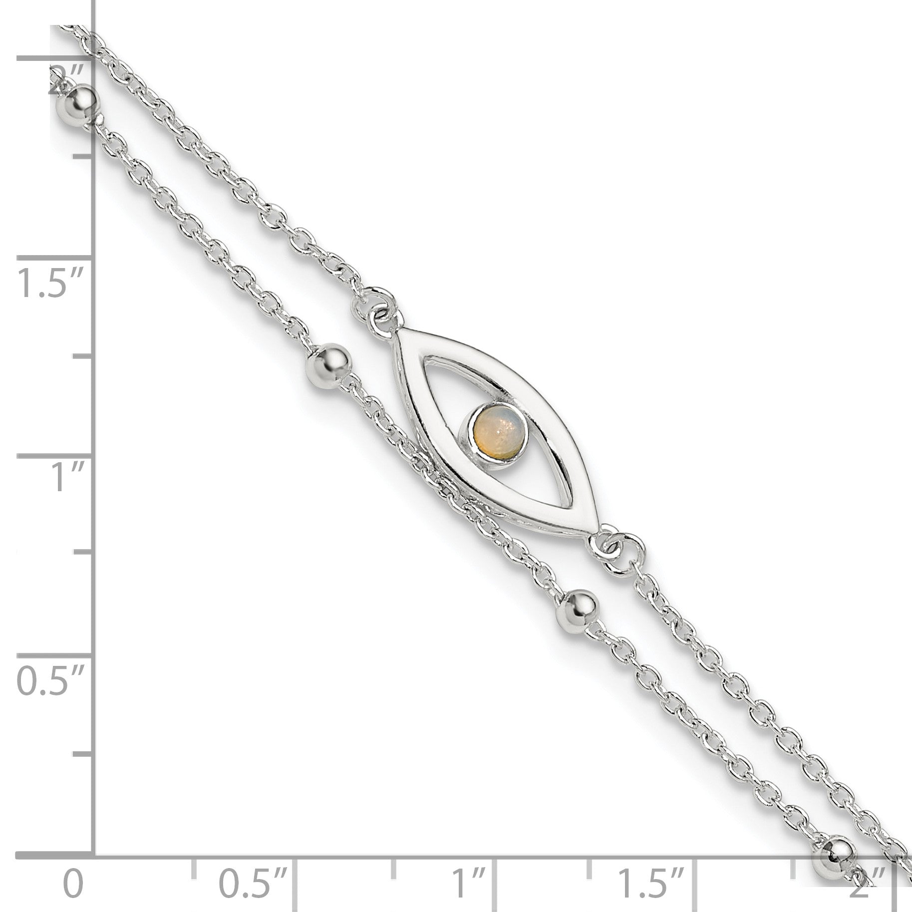 Sterling Silver Created Opal Eye 2-Strand 9 inch Plus 1 inch Extender - Total 10 inch Anklet