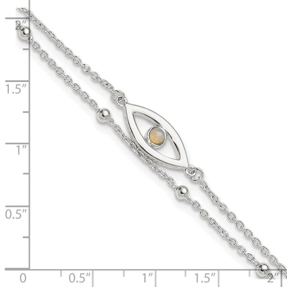 Sterling Silver Created Opal Eye 2-Strand 9 inch Plus 1 inch Extender - Total 10 inch Anklet