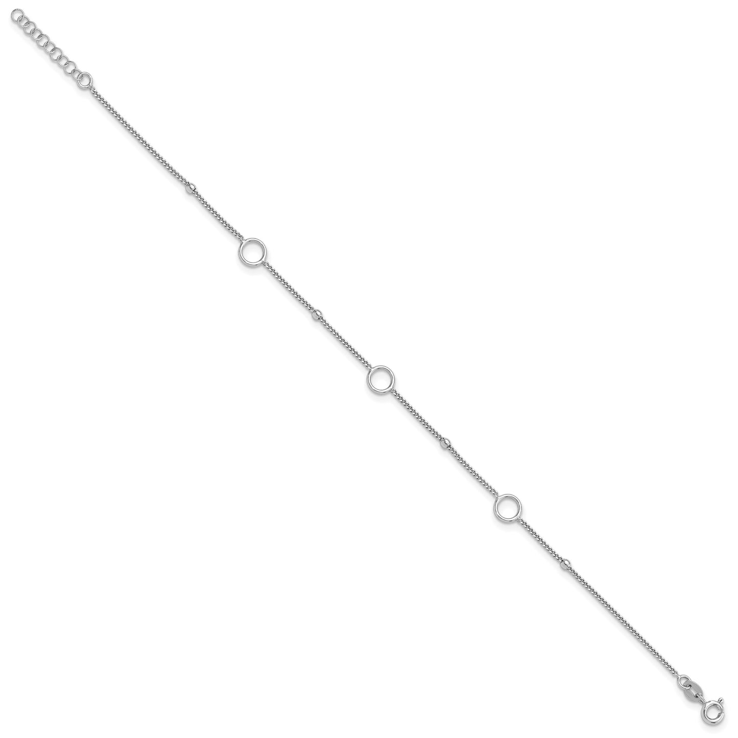 Sterling Silver Rhodium-plated Rings and Beads 9 inch Plus 1 inch Extender - Total 10 inch Anklet