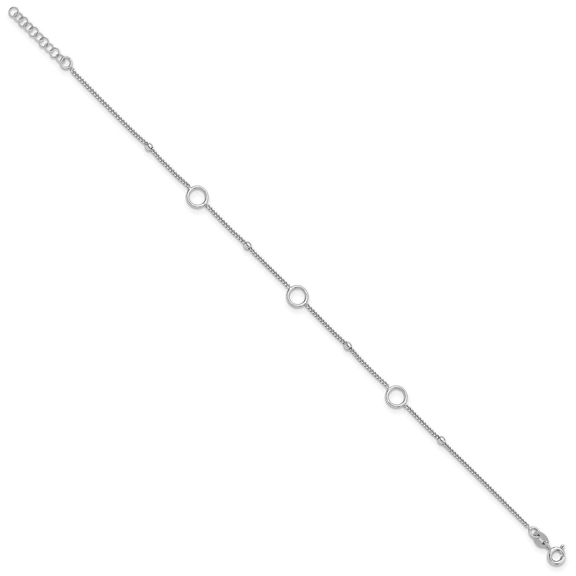 Sterling Silver Rhodium-plated Rings and Beads 9 inch Plus 1 inch Extender - Total 10 inch Anklet