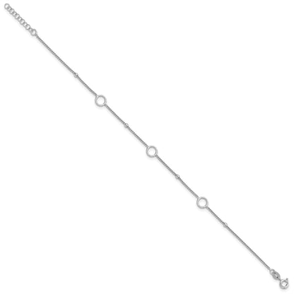 Sterling Silver Rhodium-plated Rings and Beads 9 inch Plus 1 inch Extender - Total 10 inch Anklet