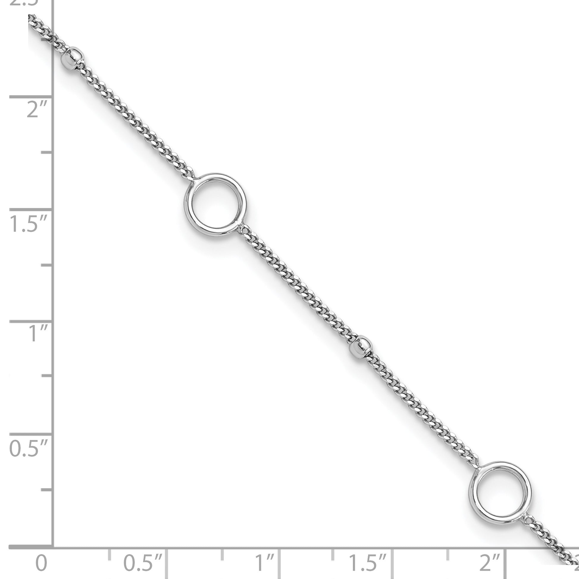 Sterling Silver Rhodium-plated Rings and Beads 9 inch Plus 1 inch Extender - Total 10 inch Anklet