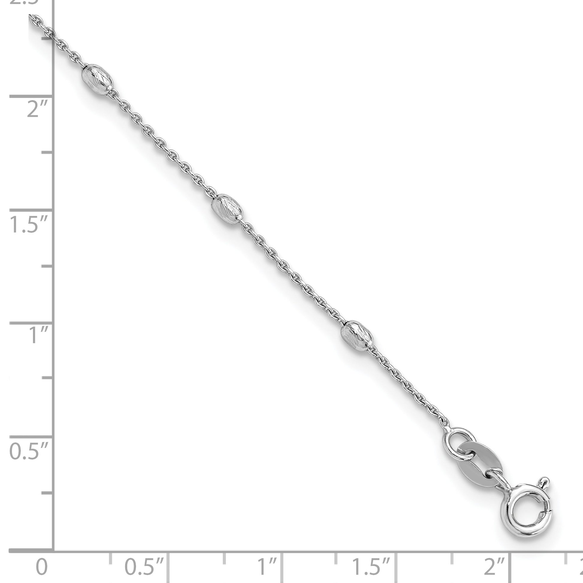 Sterling Silver Rhodium-plated Oval Bead 9 inch Plus 1 inch Extender - Total 10 inch Anklet