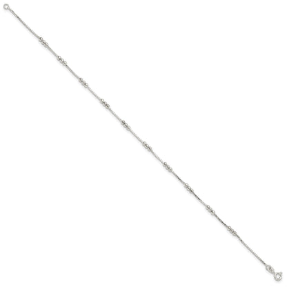 Sterling Silver Polished Beaded Box 10in Anklet