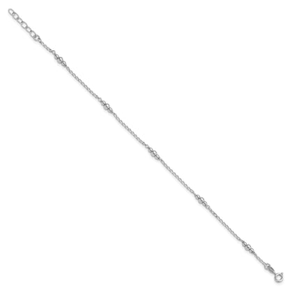 Sterling Silver Rhodium-plated Beads 9 inch Plus 1 inch Extender - Total 10 inch Anklet