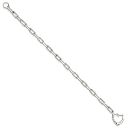 Sterling Silver Open Link 7.25in Heart Clasp Bracelet