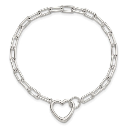 Sterling Silver Open Link 7.25in Heart Clasp Bracelet