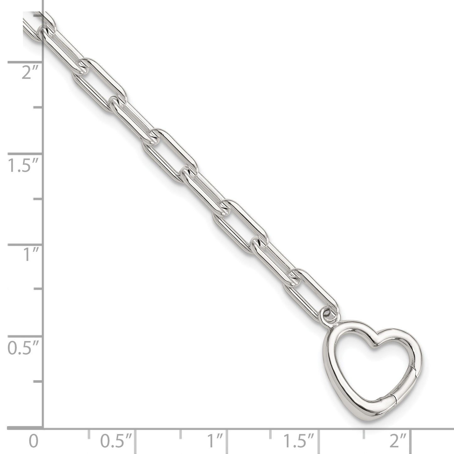 Sterling Silver Open Link 7.25in Heart Clasp Bracelet