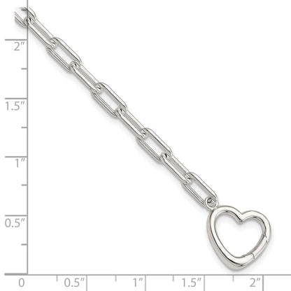Sterling Silver Open Link 7.25in Heart Clasp Bracelet
