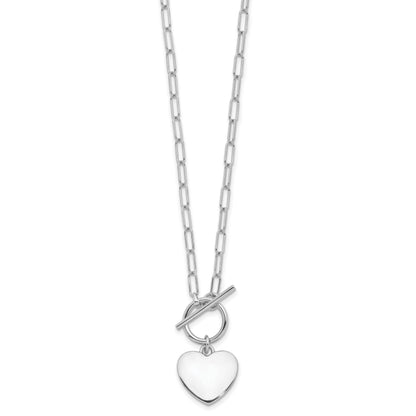 Sterling Silver Rhodium-plated Heart Toggle Paperclip Link 17in Necklace