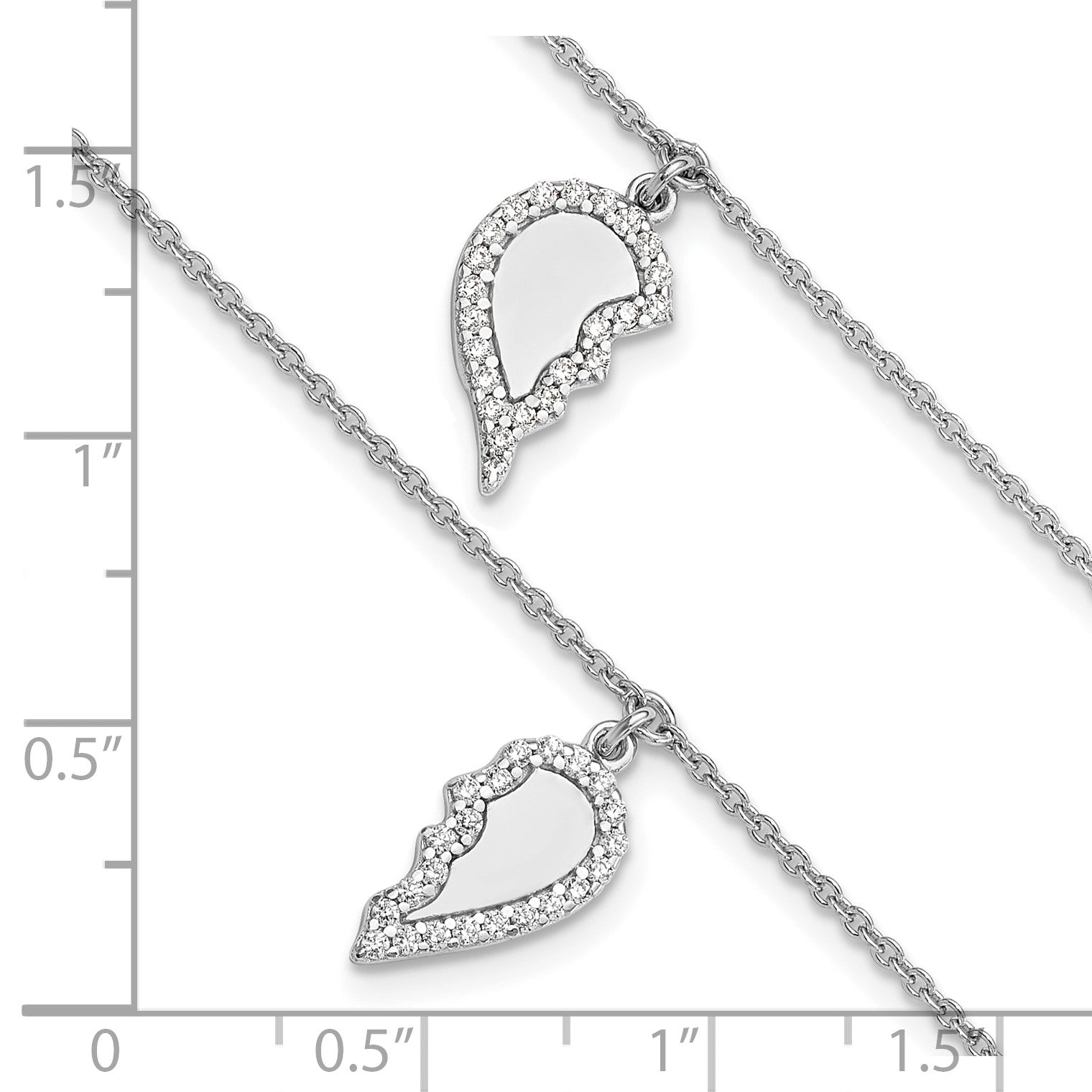 Sterling Silver Rhod-plated CZ Half Heart 7.25in w/1 in ext 2 Bracelet Set