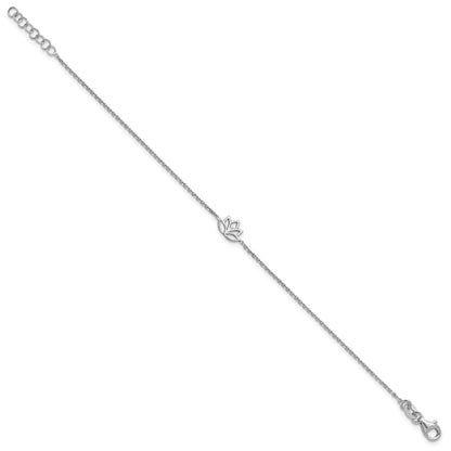 Sterling Silver Rhodium-plated Lotus Flower w/.5 in ext. Bracelet