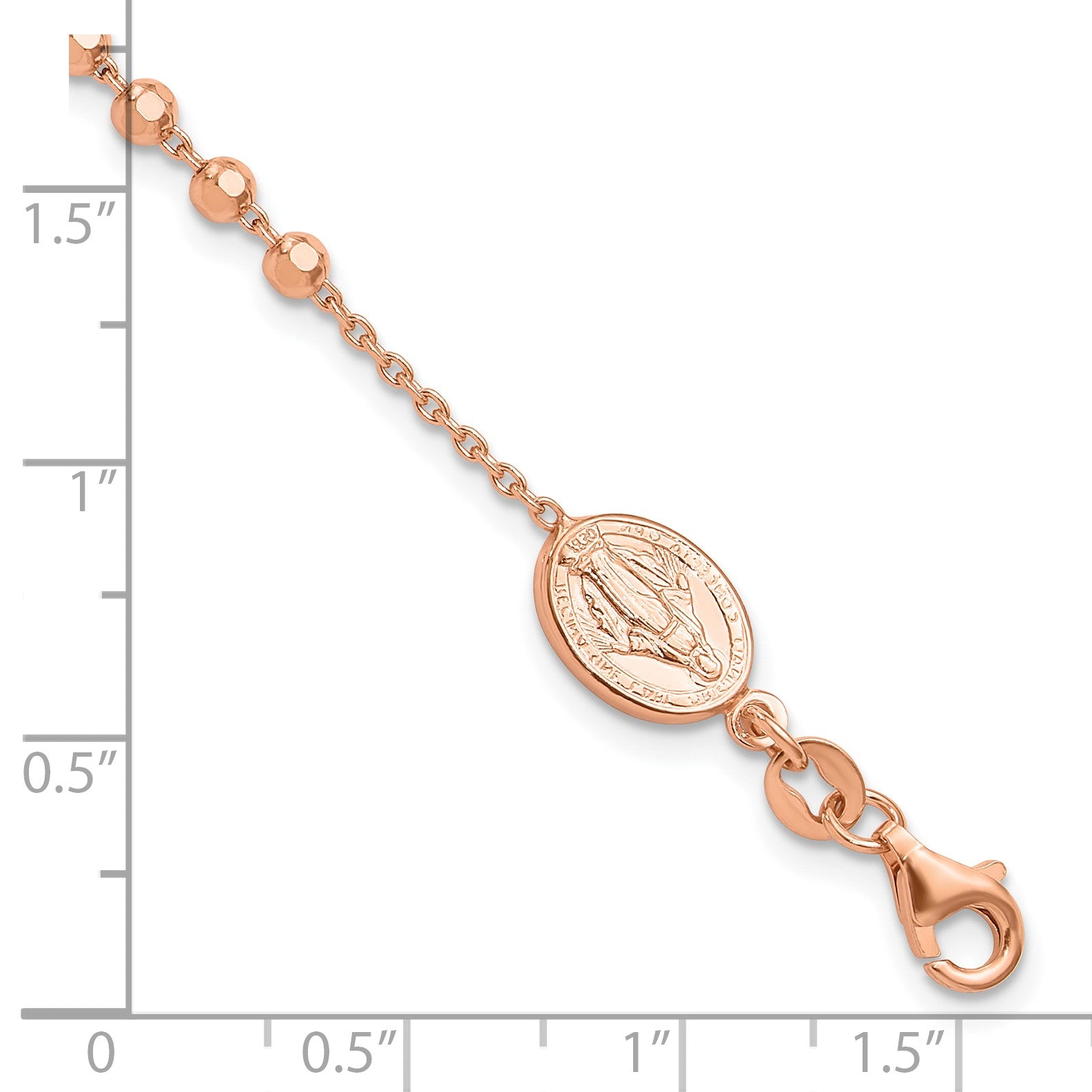 Sterling Silver Rose-tone Rosary Cross 7in w/1in Ext. Bracelet