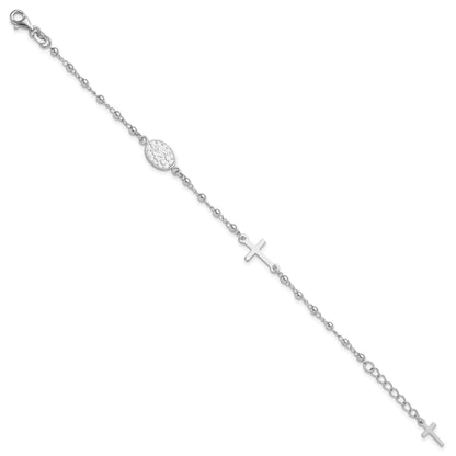Sterling Silver Rh-plated 6.5in w/1in ext Rosary Bracelet
